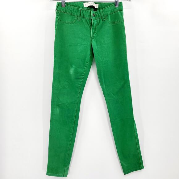 Abercrombie & Fitch Bright Green Cotton Blend Textured Skinny Jeans Women’s Sz 0 - Picture 1 of 9